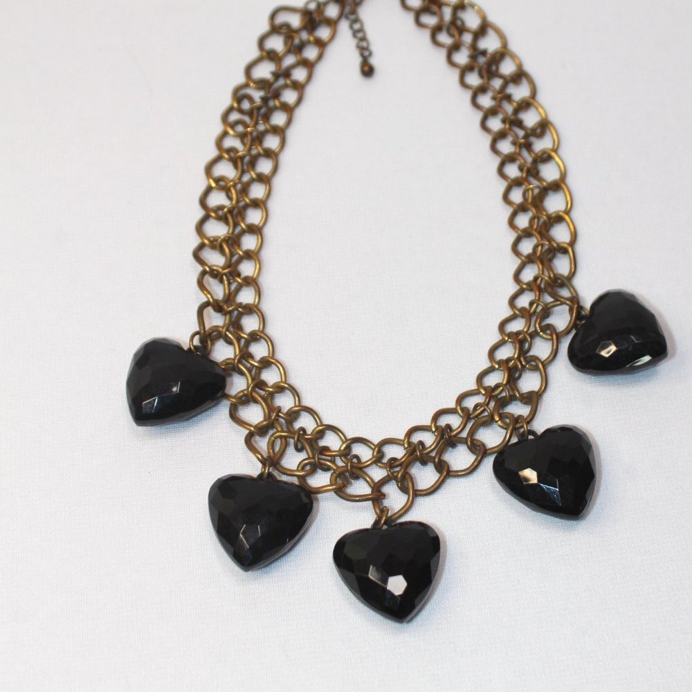 Large Resin Faceted Heart with Brass-Tone Double Chain Necklace